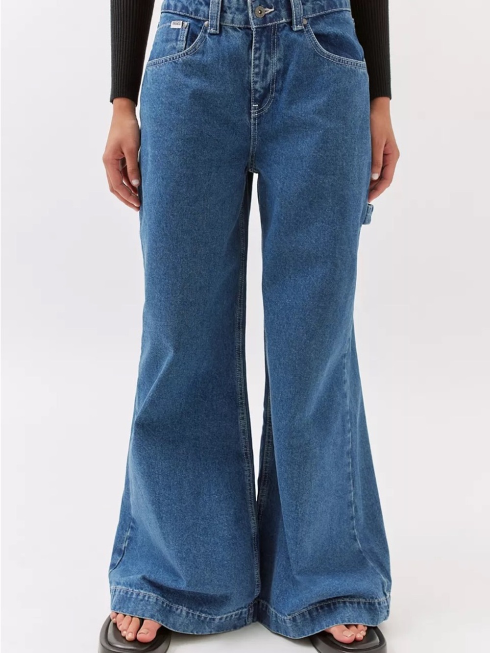 Ragged Priest High-Rise Wide-Leg Jeans in Mid Blue